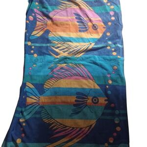 Royal Terry Beach Towel Blue 30x60 Colorful Fish Print Cotton Polyester Adults
